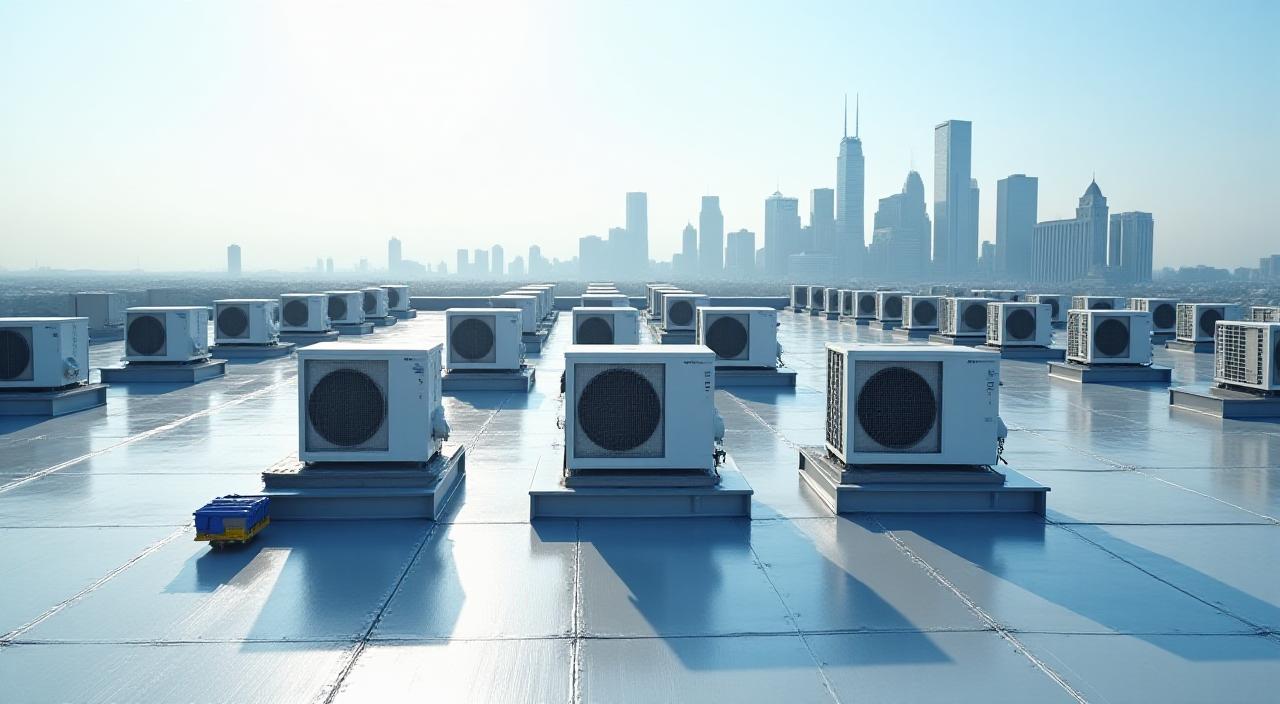 Modern industrial rooftop HVAC installation